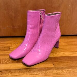 Sam Edelman Pink Croc-Embossed Ankle Boots
